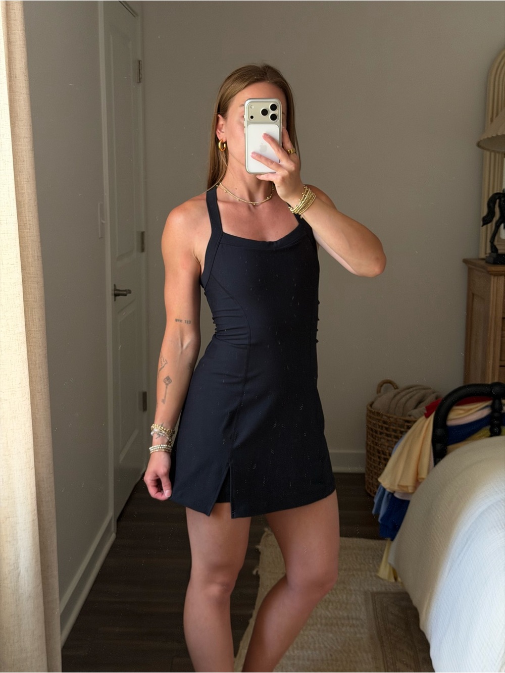 Abercrombie & Fitch Black Strappy Mini Dress with Front Slit